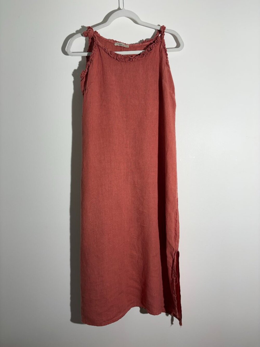 Francesca Bettini Italy Terracotta Pink Linen Ruffle Midi Dress- Size L